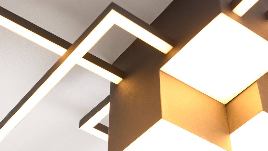 Deckenleuchte mit schwarzem Metallrahmen in geometrischem Design und integrierten LED-Elementen