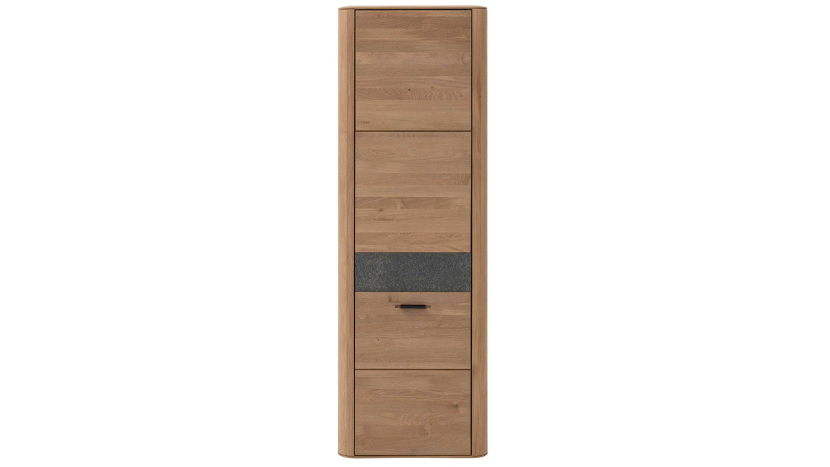 Garderobenmöbel in Wildeiche und Steinfurnier mit Kleiderschrank, Schuhschrank, Spiegel und zwei Wandgaderoben