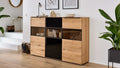 Interliving Highboard Asteiche mit Schwarzglas