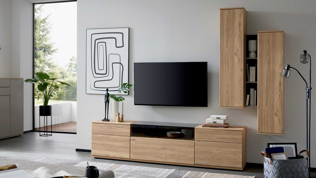 Interliving Wohnwand Mattgrau Risseiche