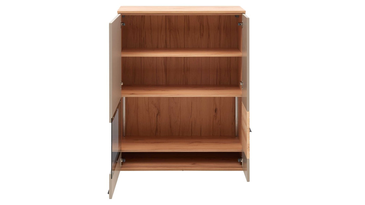 Interliving Wohnwand Serie 2032 in Grau und Holzoptik mit Hängeschrank