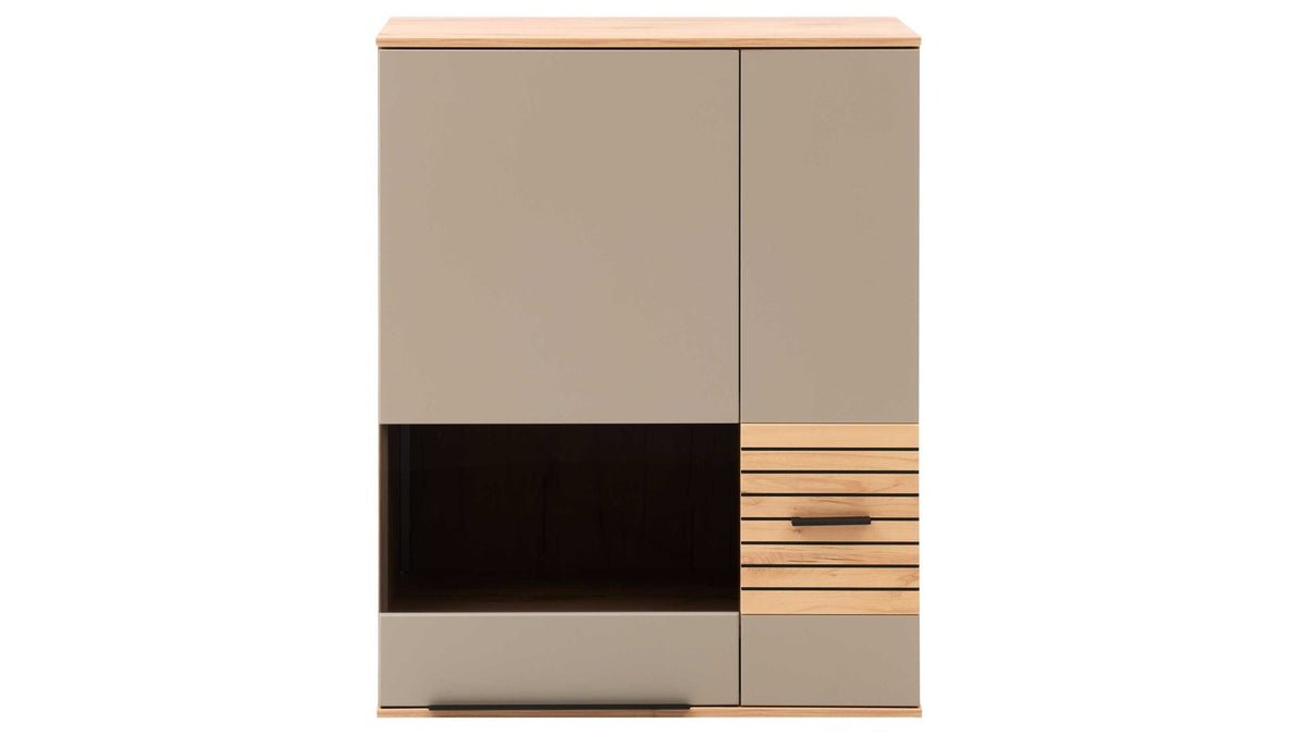 Interliving Wohnwand Serie 2032 in Grau und Holzoptik mit Hängeschrank