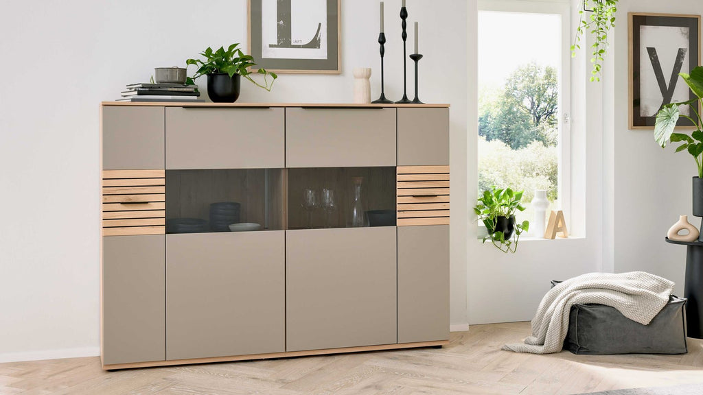 Interliving Highboard Grau und Risseiche