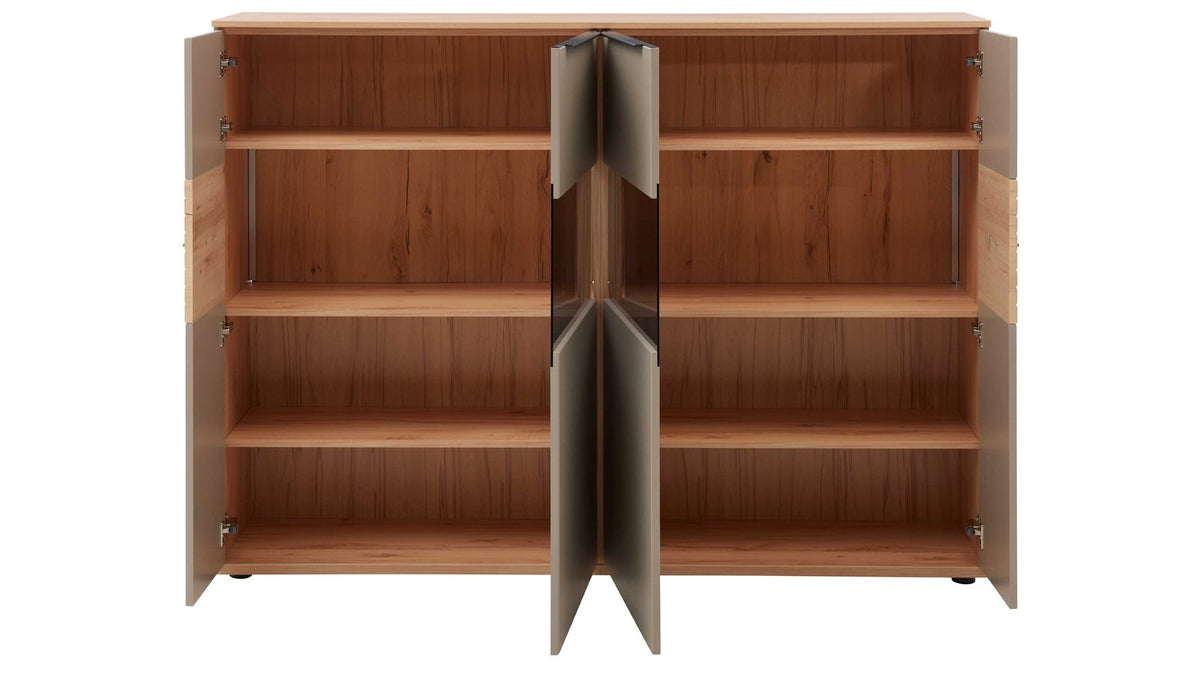 Interliving Highboard Serie 2032 in Grau und Risseiche mit Glaseinsätzen