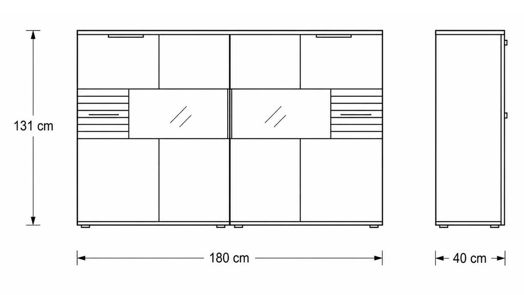 Interliving Highboard Serie 2032 in Grau und Risseiche mit Glaseinsätzen