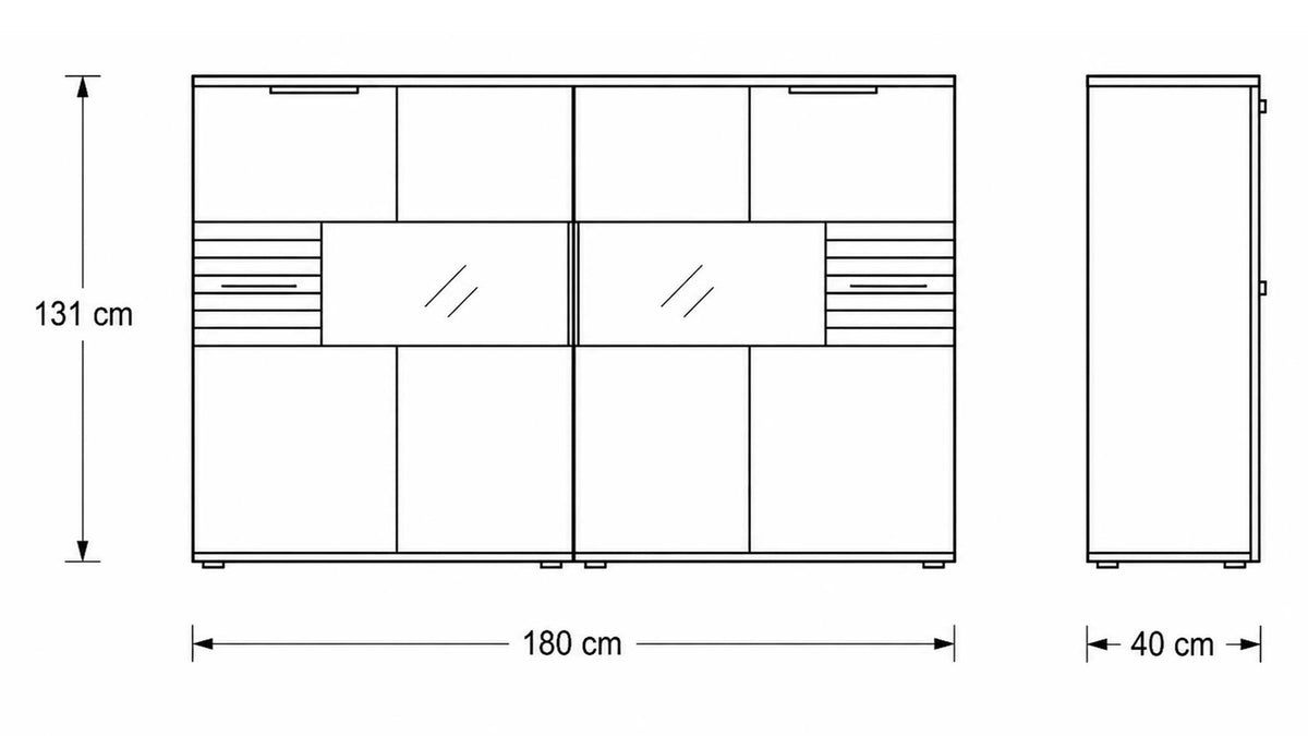 Interliving Highboard Serie 2032 in Grau und Risseiche mit Glaseinsätzen