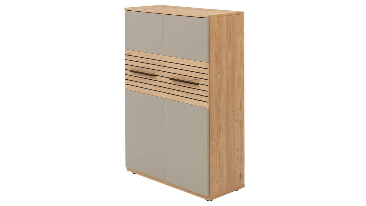 Interliving Wohnwand Serie 2032 in Grau und Risseiche mit Vitrinenschrank