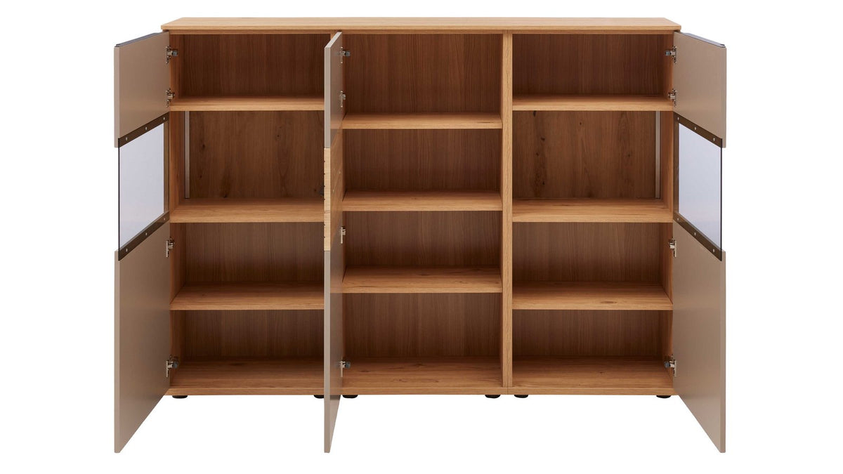 Interliving Highboard Serie 2032 in Grau und Risseiche mit strukturierter Front