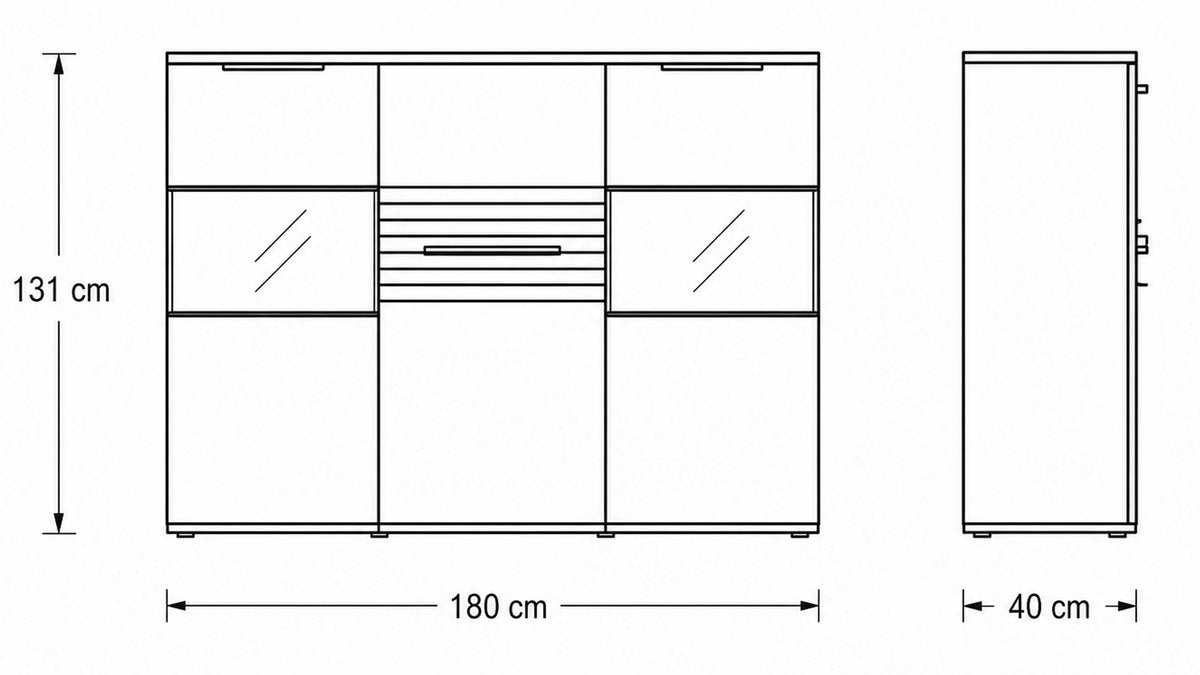 Interliving Highboard Serie 2032 in Grau und Risseiche mit strukturierter Front