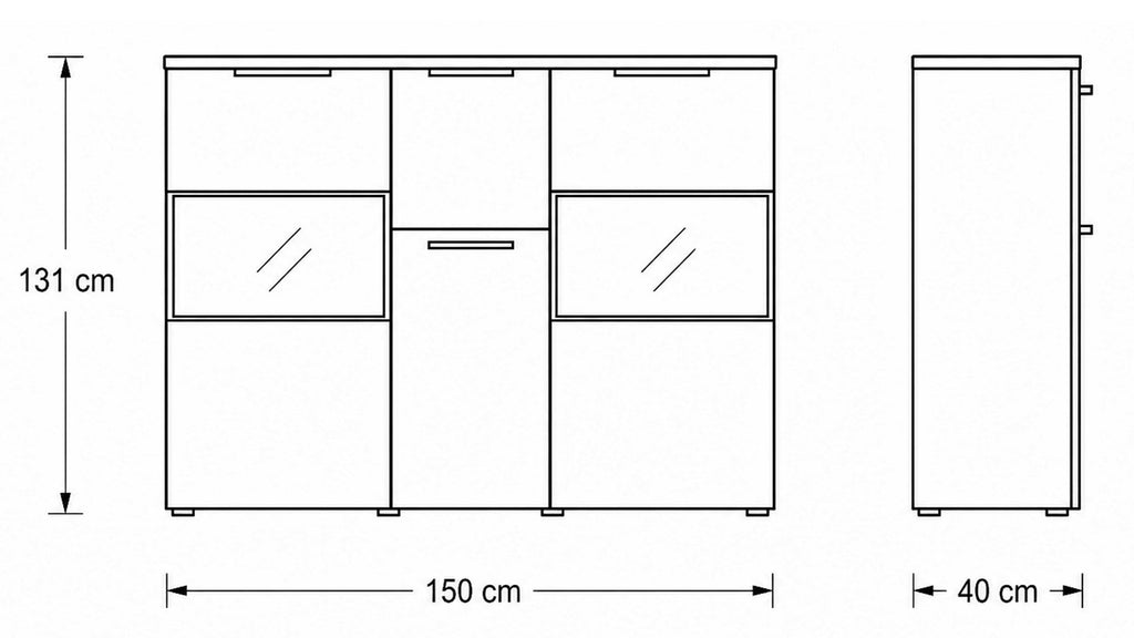 Interliving Highboard Serie 2032 in Risseiche mit Glaseinsätzen und Schubladen