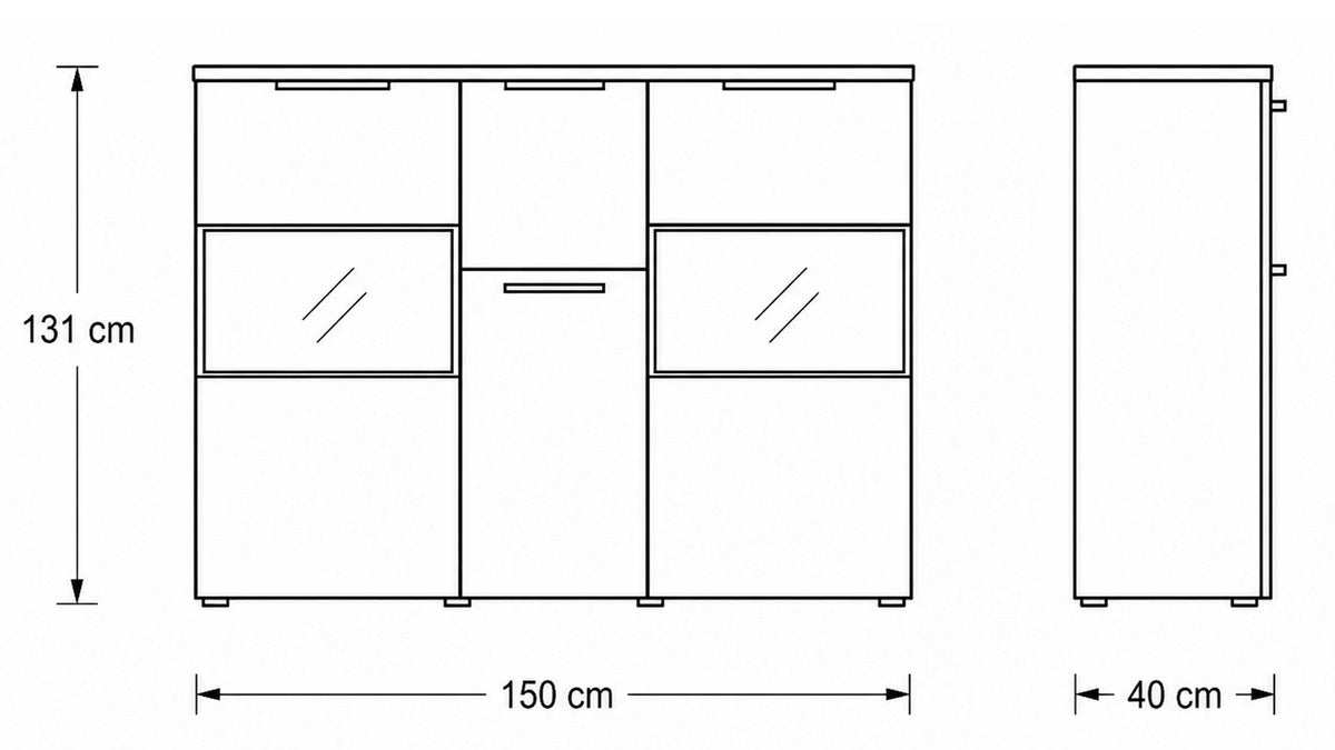 Interliving Highboard Serie 2032 in Risseiche mit Glaseinsätzen und Schubladen