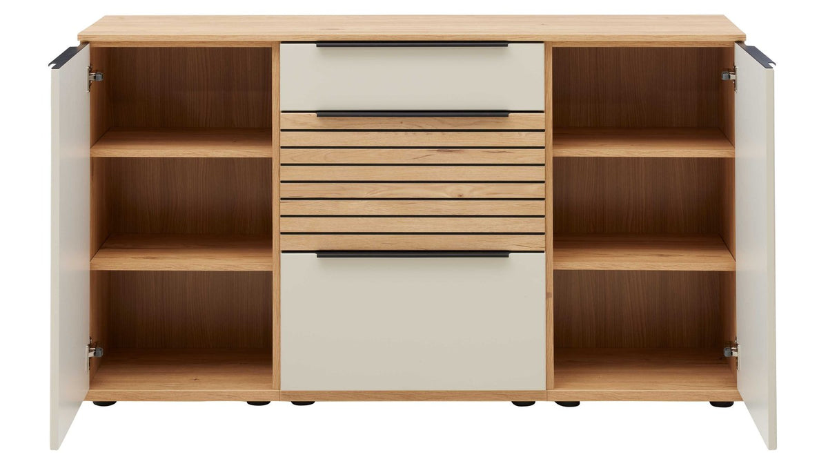 Interliving Sideboard- und Regalkombination Serie 2032 in Sandbeige und Risseiche