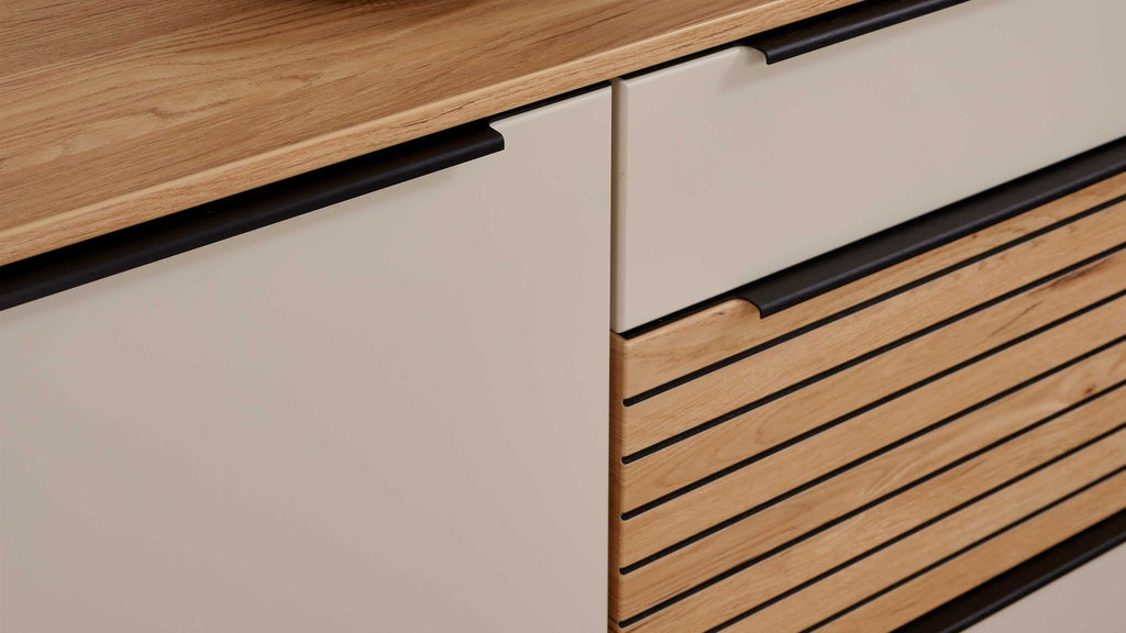 Interliving Sideboard- und Regalkombination Serie 2032 in Sandbeige und Risseiche