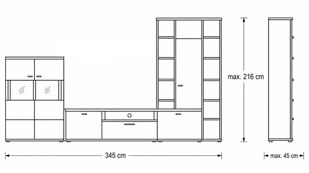 Interliving Wohnwand Serie 2110 in Alteiche Dekor mit Regalwand