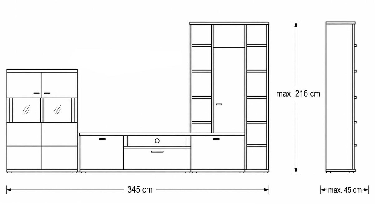 Interliving Wohnwand Serie 2110 in Alteiche Dekor mit Regalwand