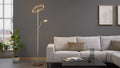 Moderner beigefarbener LED-Fluter in Ringform mit flexiblem Lesearm