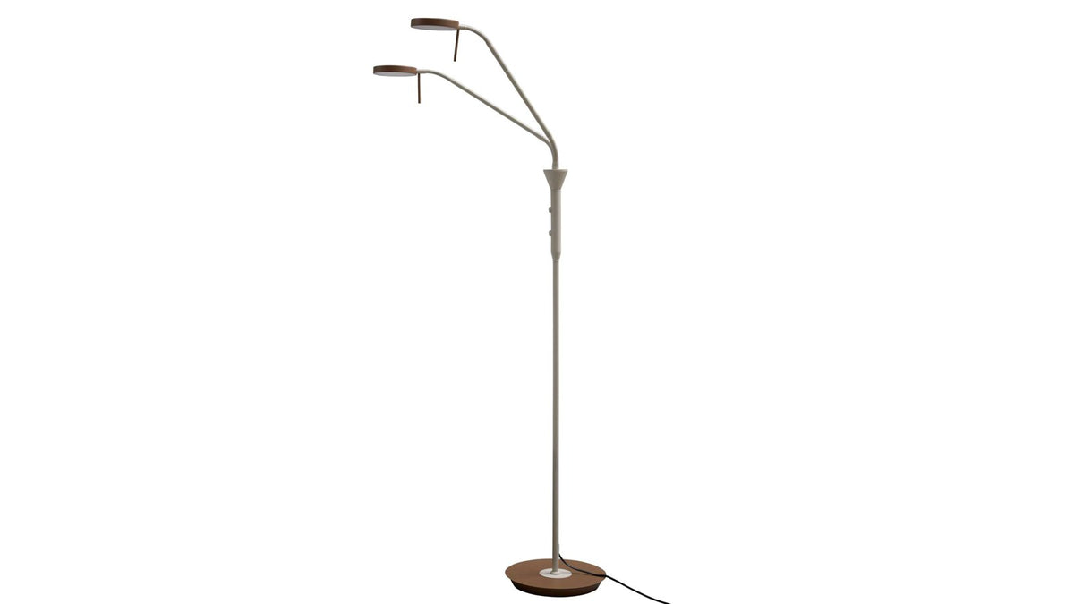 Zweiflammige LED-Stehleuchte in Beige mit flexiblem Arm