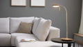 Moderne LED-Tischleuchte in Beige mit flexiblem Arm und rundem Sockel