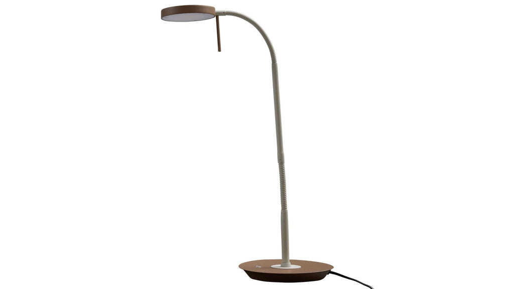 Moderne LED-Tischleuchte in Beige mit flexiblem Arm und rundem Sockel