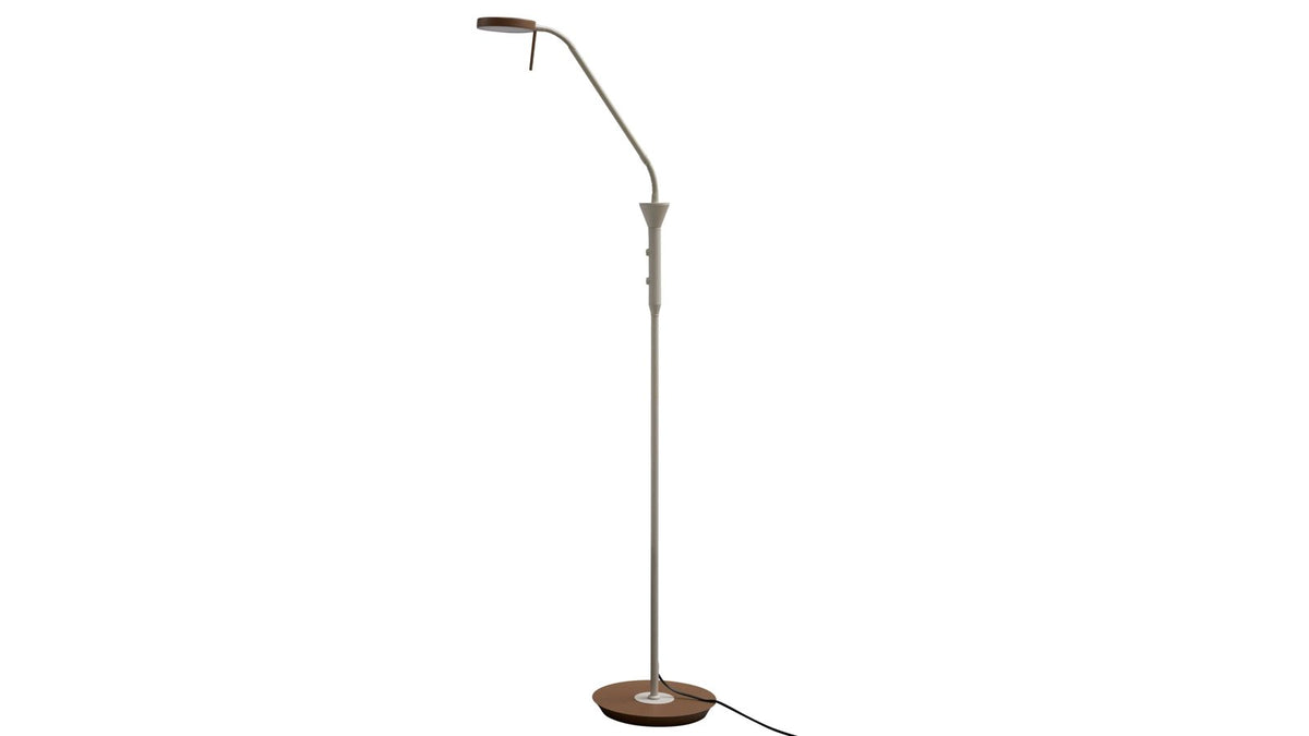 Beige, einflammige LED-Stehleuchte mit flexiblem Arm