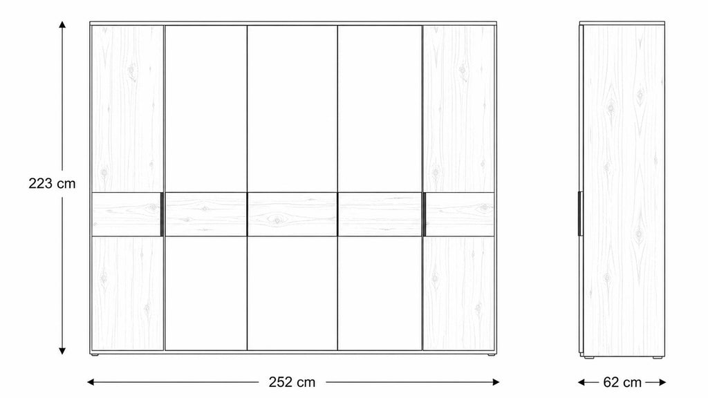 Schlafzimmermöbel in Wildeiche mit Bett, Kleiderschrank und Konsolen