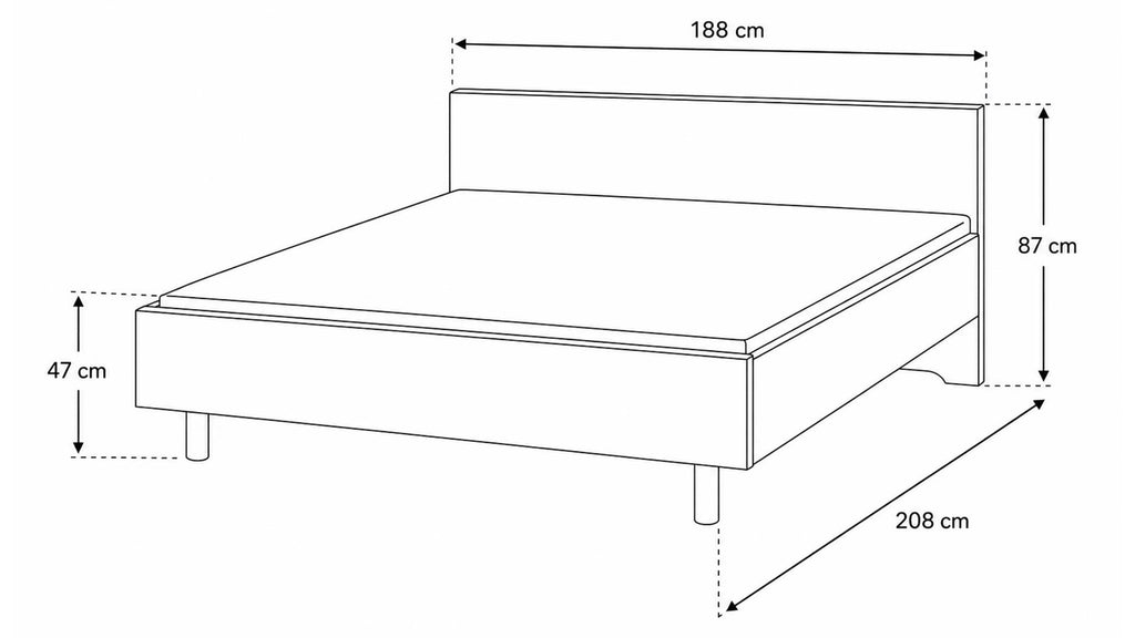 Massivholzbett mit zwei Nachtkonsolen und Mattglasfronten