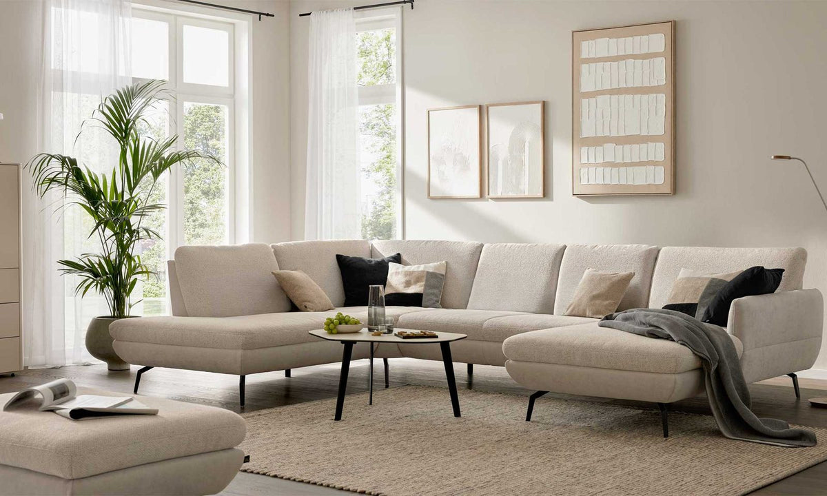 Interliving Serie 4304 – Wohnlandschaft U-Form Ecru und Silber