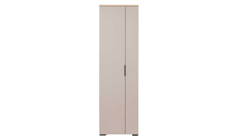 Schmaler Garderobenschrank in hellem Dekor mit modernem Design und dezentem Griffdetail