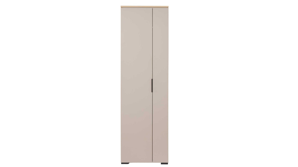 Schmaler Garderobenschrank in hellem Dekor mit modernem Design und dezentem Griffdetail