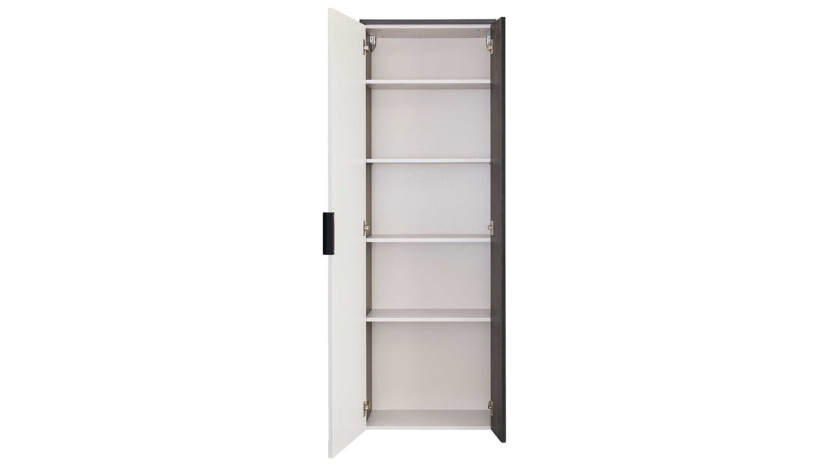 Zweifarbiger Garderobenschrank in Weiß und Schwarz mit klarer Linienführung und modernem Griffdesign