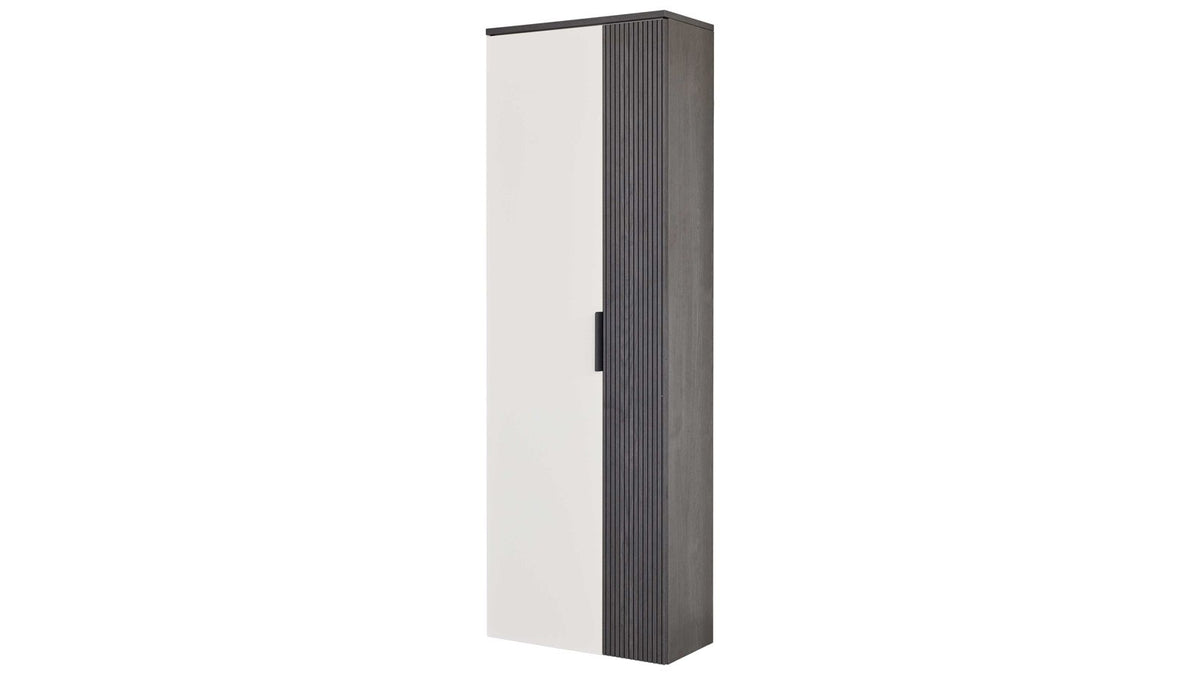 Zweifarbiger Garderobenschrank in Weiß und Schwarz mit klarer Linienführung und modernem Griffdesign