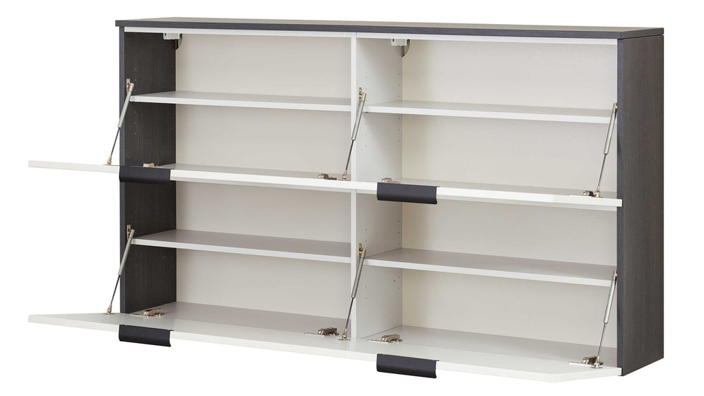 Moderner Schuhschrank mit Klappen in Weiß und Schwarz für platzsparenden Stauraum
