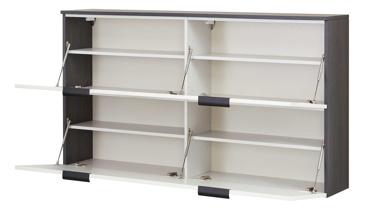 Moderner Schuhschrank mit Klappen in Weiß und Schwarz für platzsparenden Stauraum