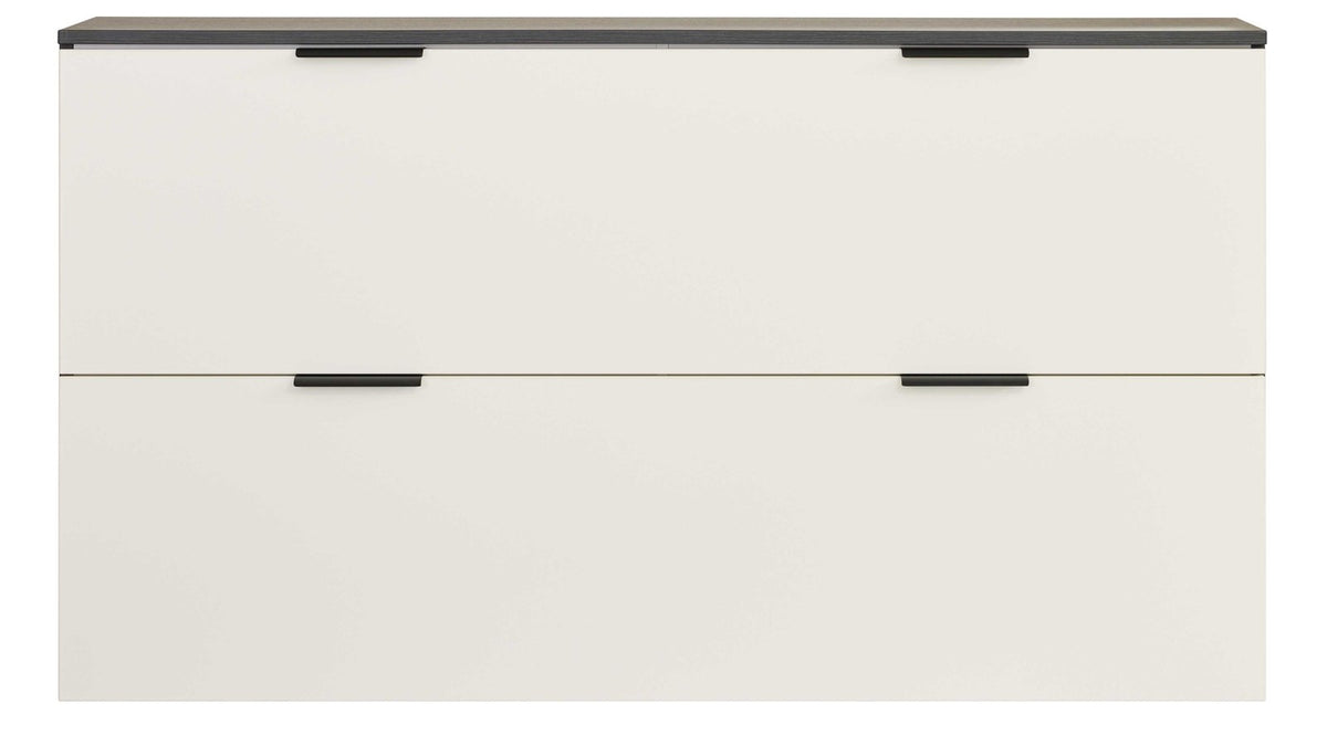 Moderner Schuhschrank mit Klappen in Weiß und Schwarz für platzsparenden Stauraum