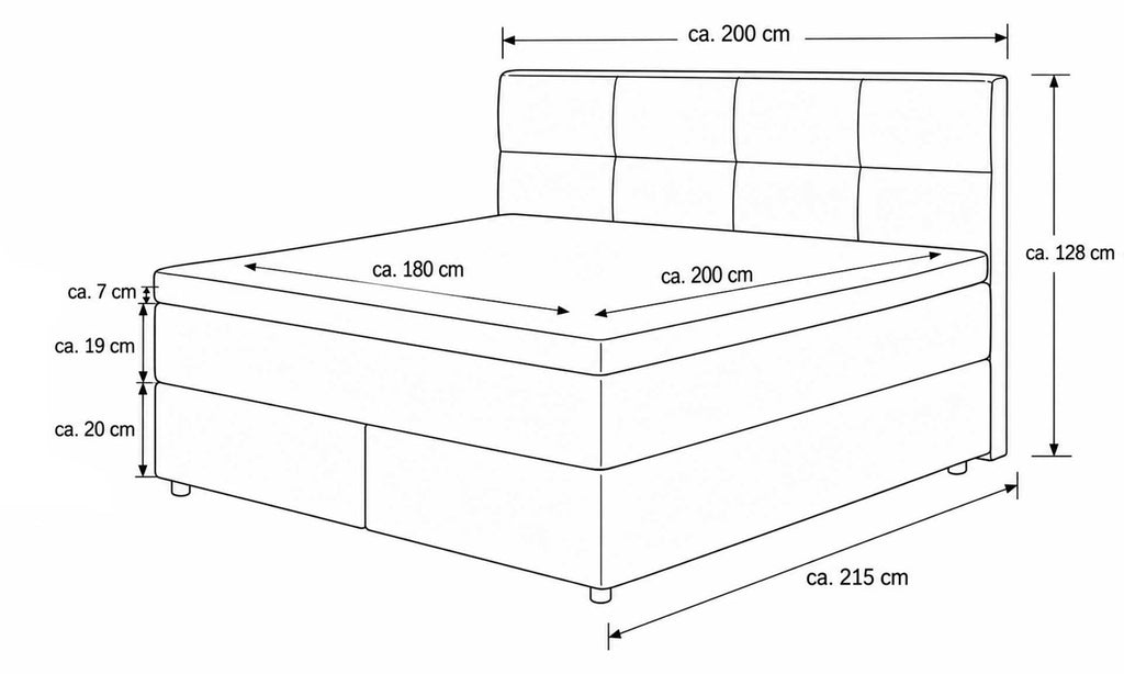 Boxspringbett Serie 1421 Leinen Ansicht