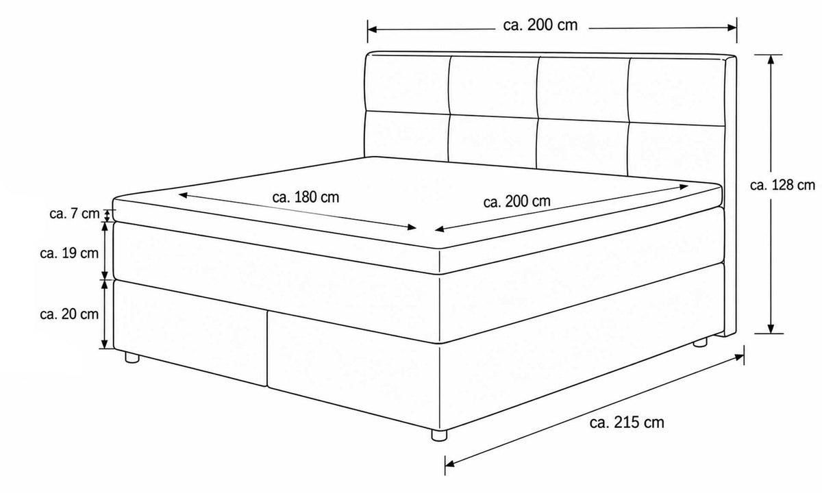 Boxspringbett Serie 1421 Leinen Ansicht