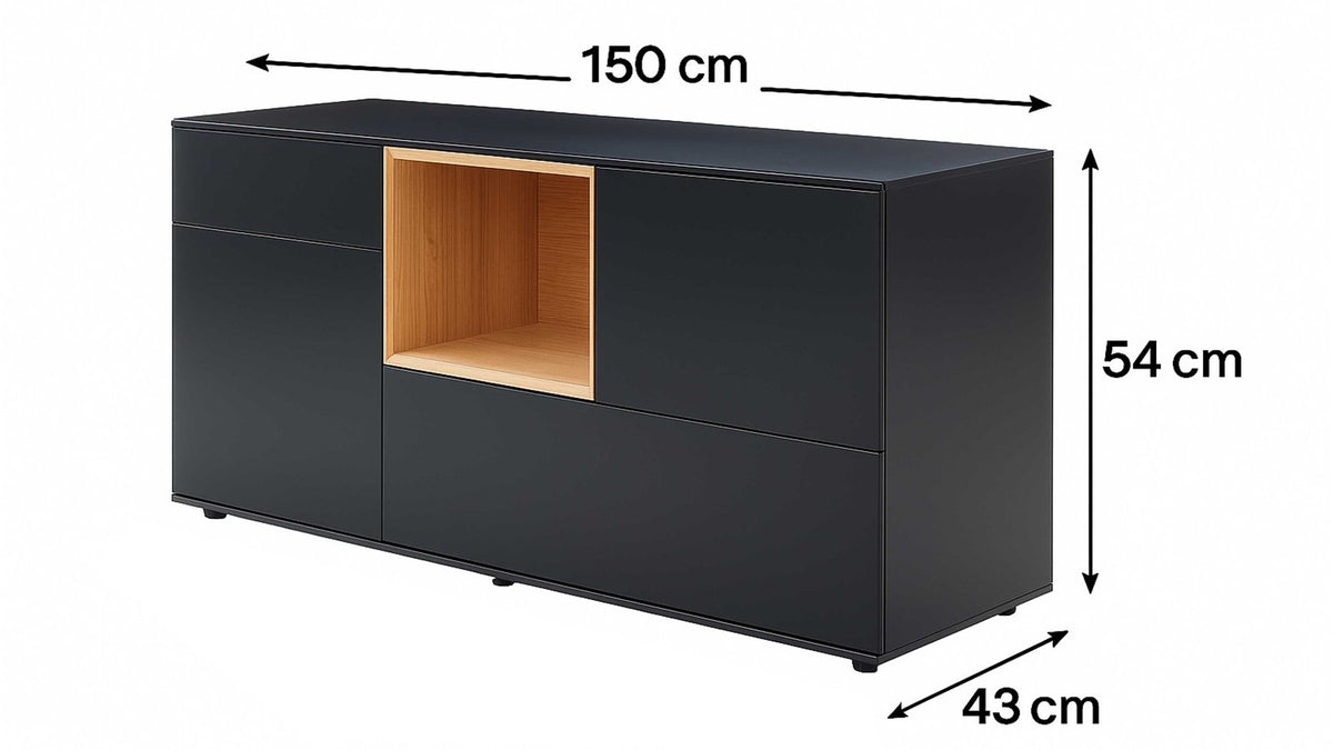 Interliving Sideboard Serie 2034 in Schwarz mit offenem Holzfach