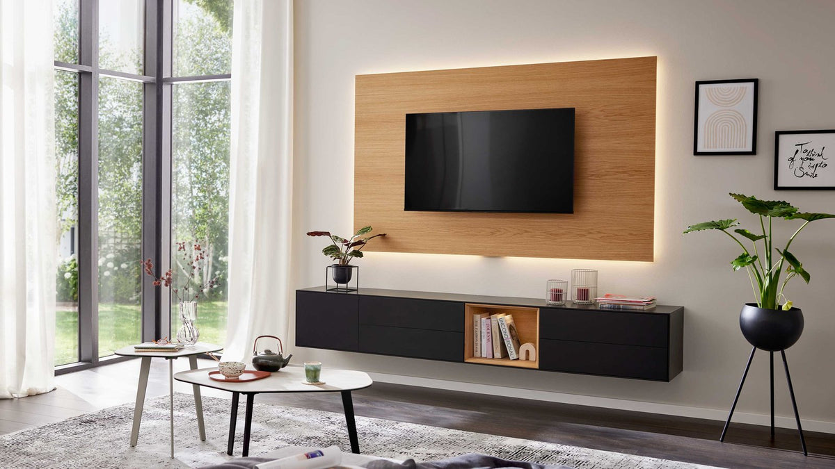 Interliving schwarzes Lowboard mit Holzfach