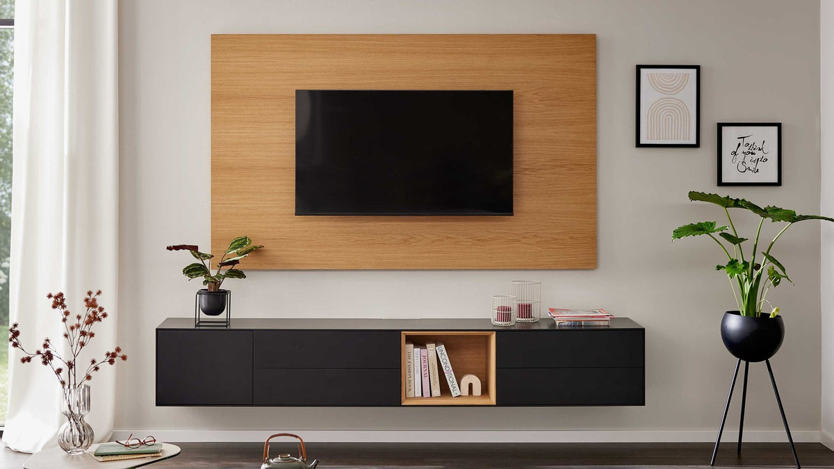 Interliving TV-Wand Serie 2034 in Schwarz mit offenem Holzfach