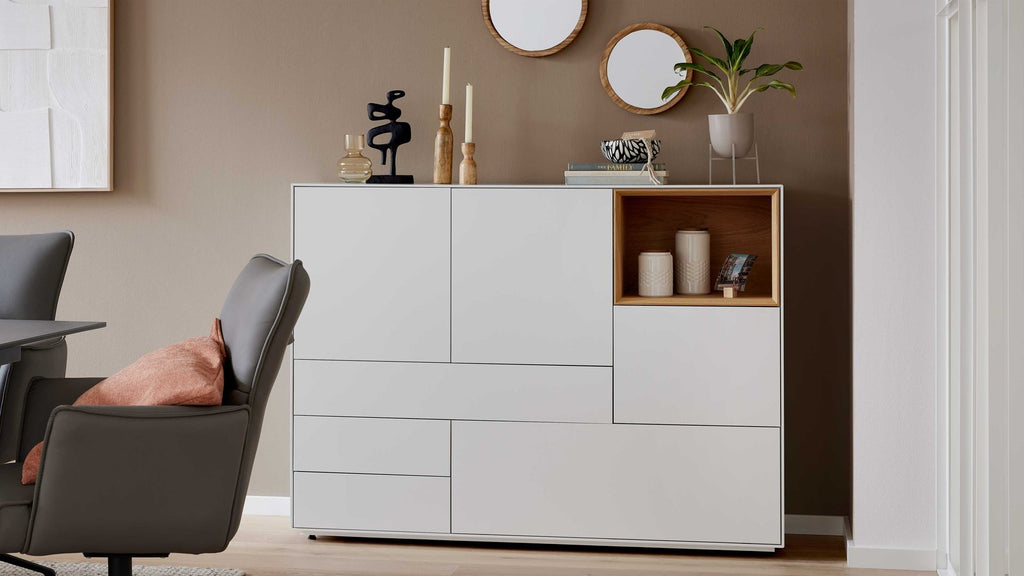 Interliving Highboard Weiß mit Holzfach