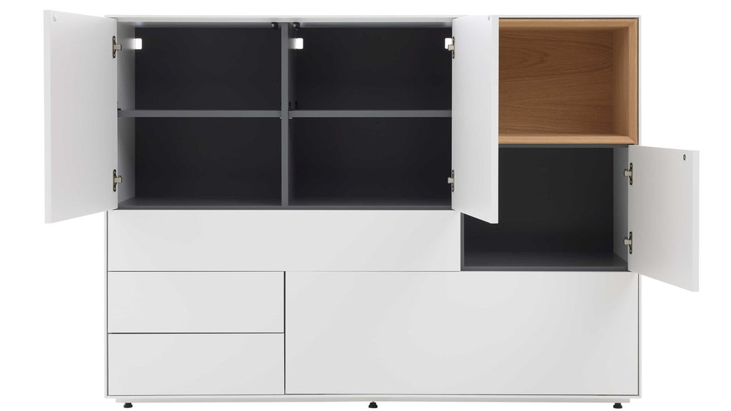 Interliving Highboard Serie 2034 in Weiß mit offenem Holzfach