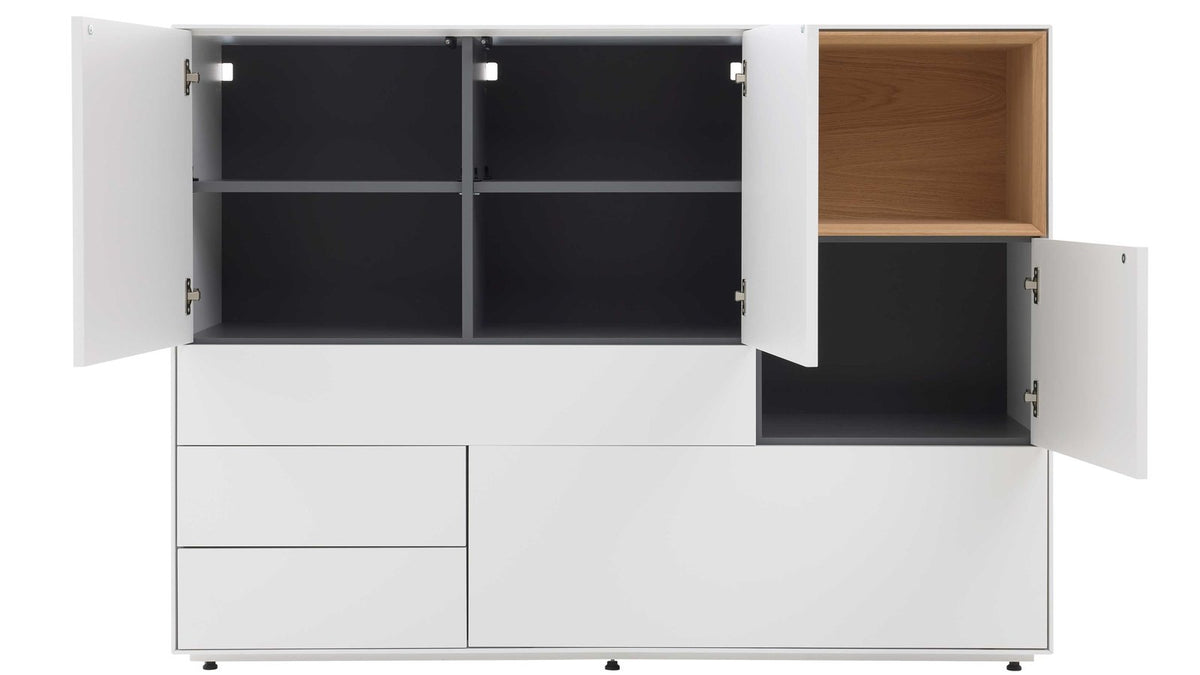 Interliving Highboard Serie 2034 in Weiß mit offenem Holzfach