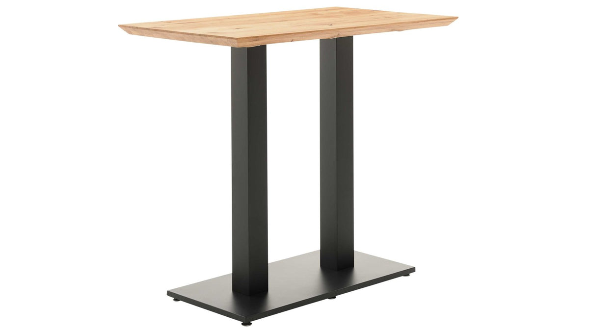 Bartisch mit Tischplatte aus heller Wildeiche und schwarzem Metallgestell