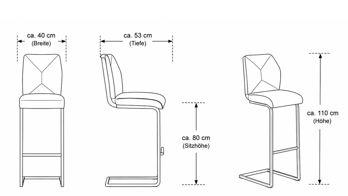 Barstuhl mit dunkelgrauem Mikrofaserbezug und mattschwarzem Vierkantrohrgestell