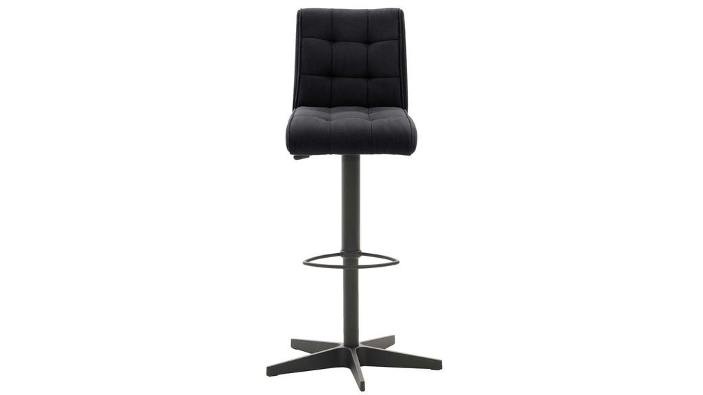 Barhocker mit carbonschwarzem Mikrofaserbezug und mattschwarzem Sternfuß