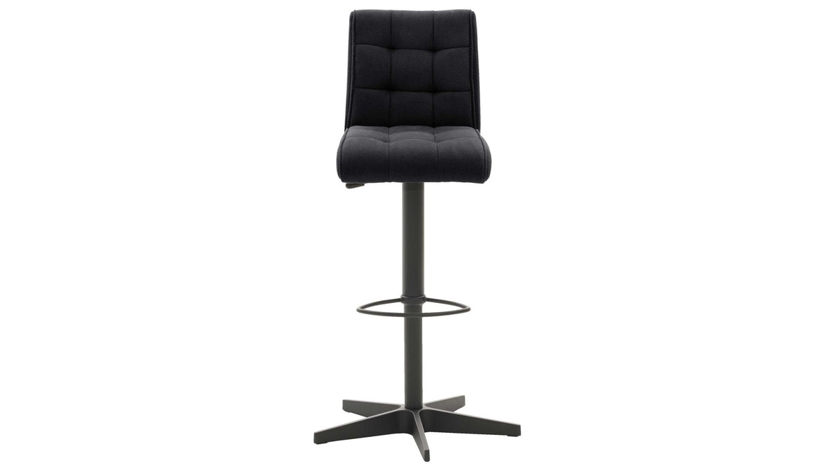 Barhocker mit carbonschwarzem Mikrofaserbezug und mattschwarzem Sternfuß