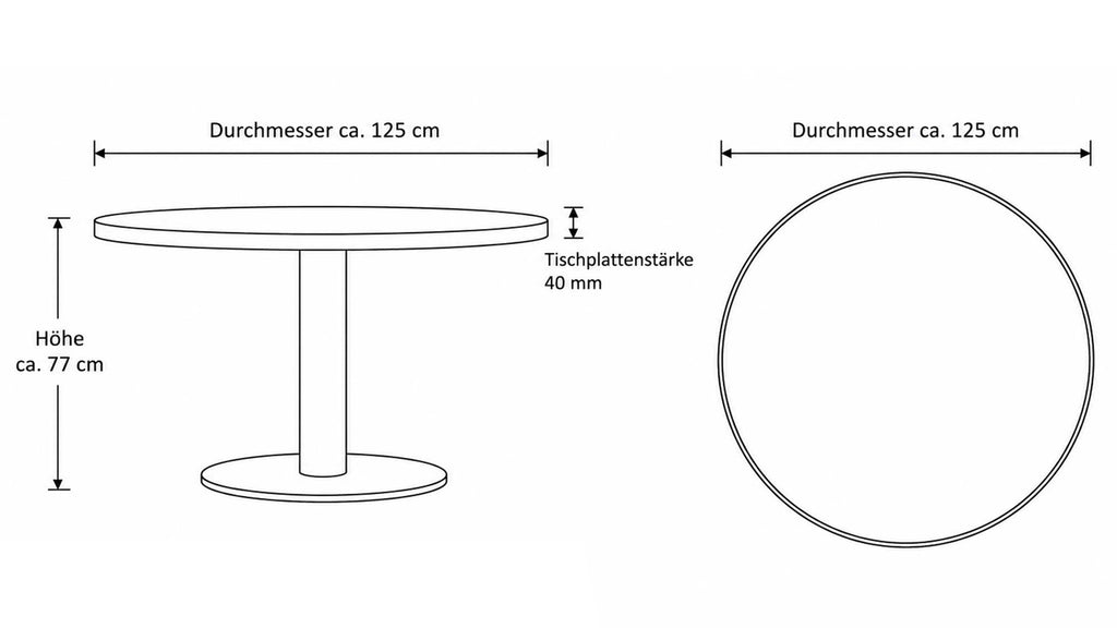 Runder Esstisch mit Tischplatte in Eiche natur und schwarzem Metallgestell
