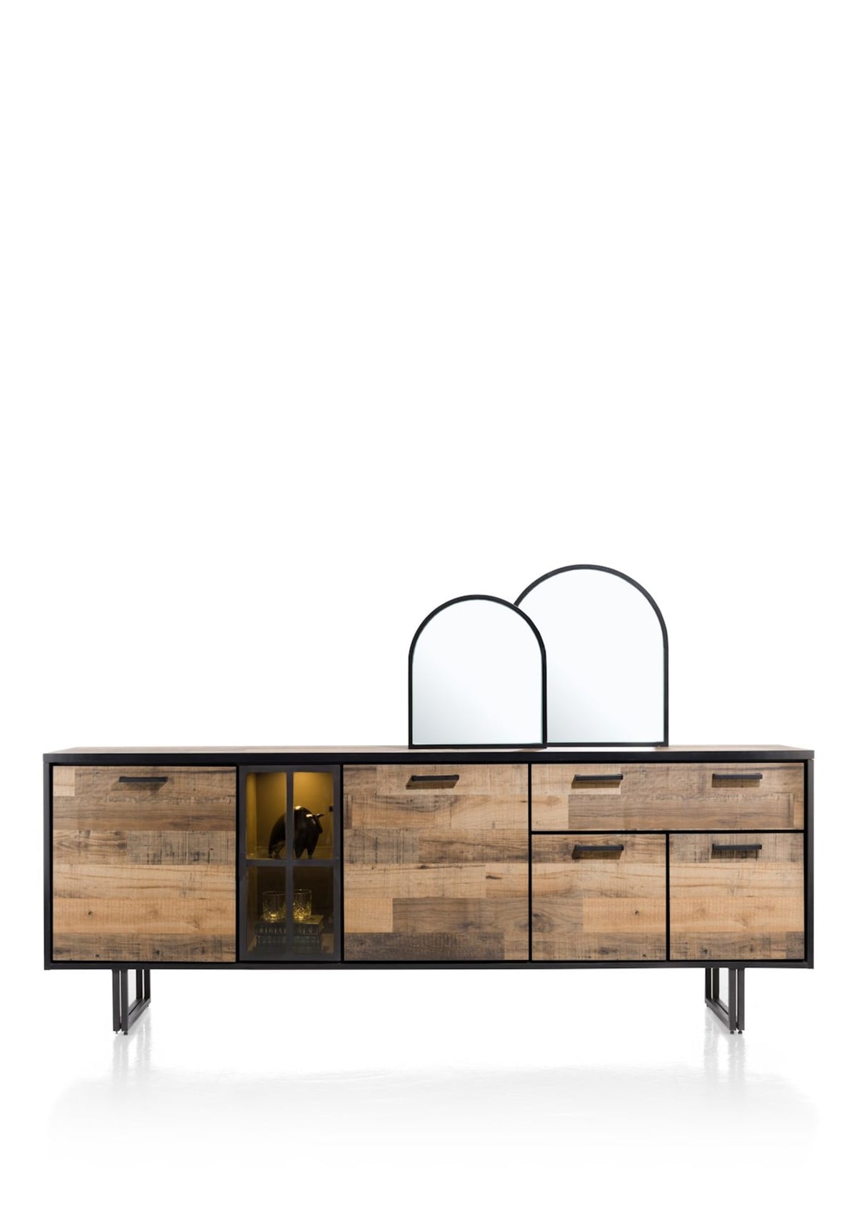 Henders & Hazel Avalon Sideboard 230 cm – 4 Türen, 1 Schublade, 1 Glastür, Driftwood