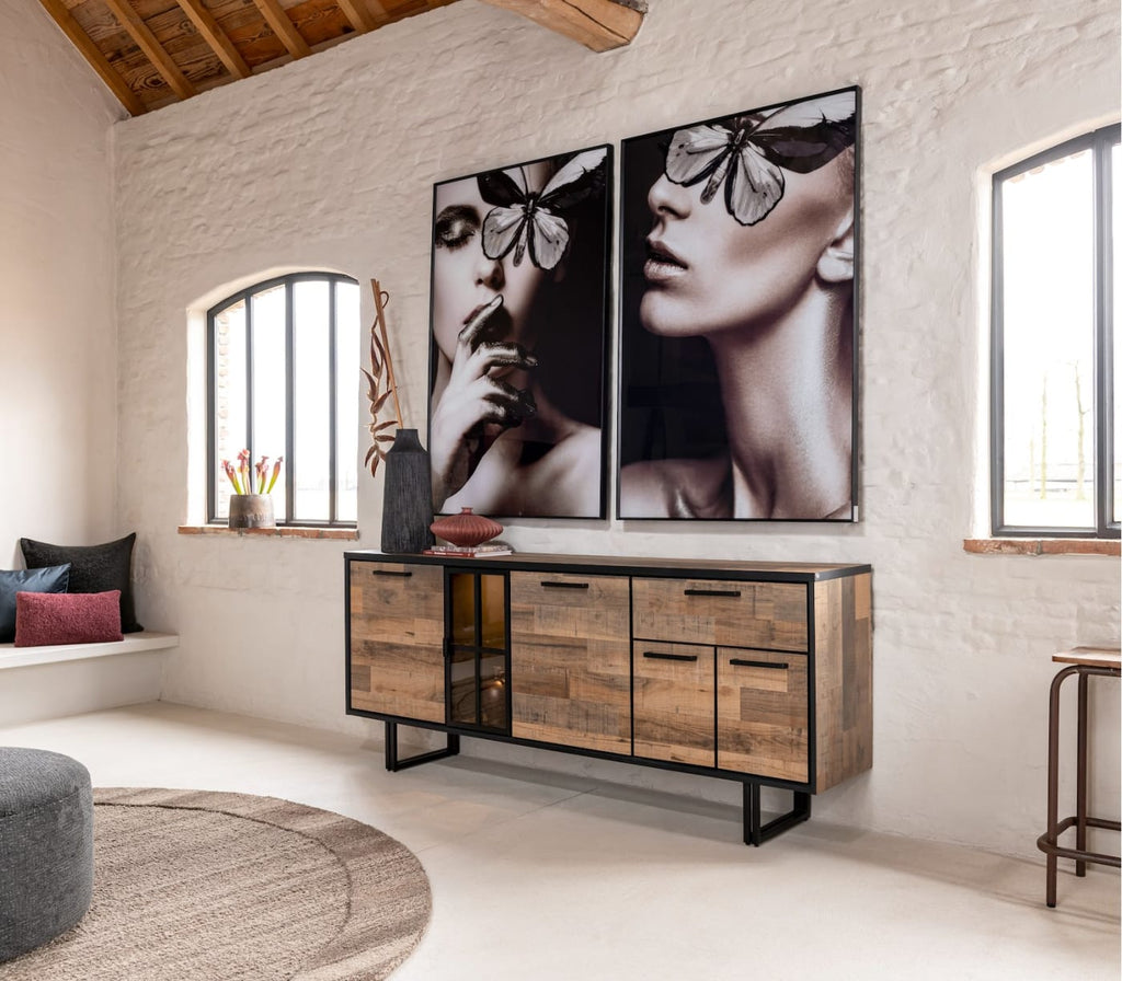 Henders & Hazel Avalon Sideboard 230 cm – 4 Türen, 1 Schublade, 1 Glastür, Driftwood