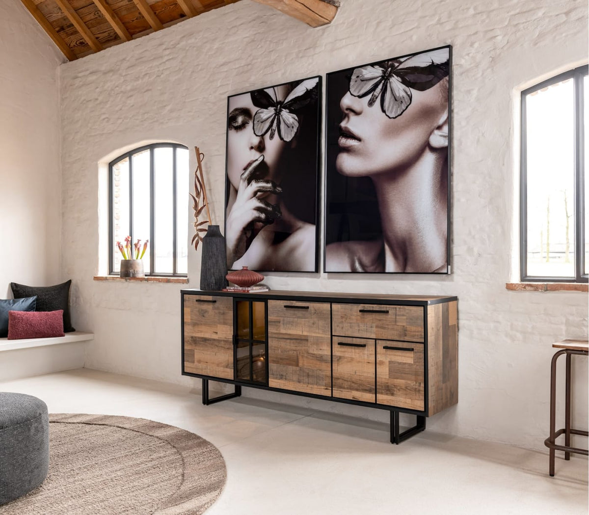 Henders & Hazel Avalon Sideboard 230 cm – 4 Türen, 1 Schublade, 1 Glastür, Driftwood